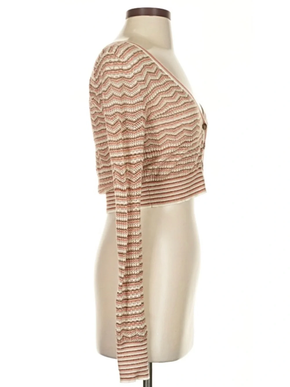 Intermix Glitter Orange Cream and Tan Cropped Knit Cardigan